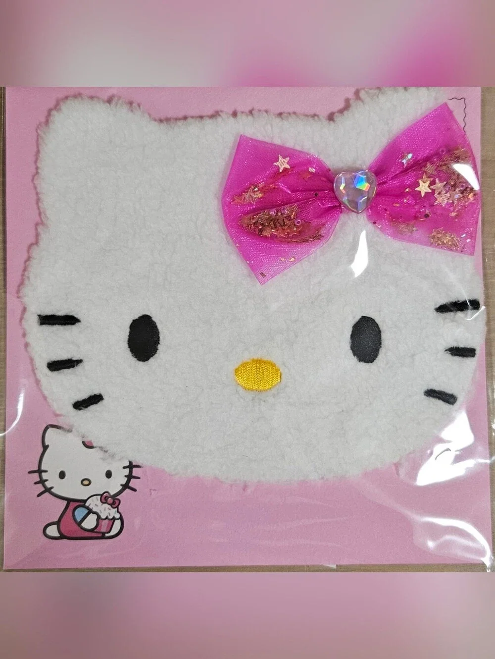 PAPYRUS HELLO KITTY SANRIO FUZZY FABRIC BOW GEMMED BIRTHDAY CARD